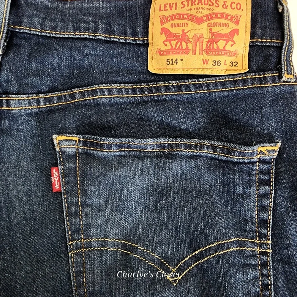 Levis 514 Straight Fit Jeans Mens 36x32 Stretch Dark Wash Blue Classic